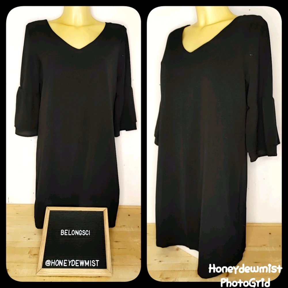BELONGSCI Black Bell Sleeve Midi Dress